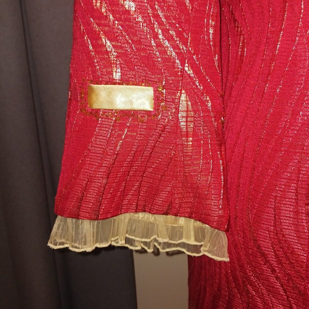 Vintage G.O.S.P.E.L. Michael Jackson Red Gold Metallic Jacquard Skirt Suit  14W - Picture 3 of 16